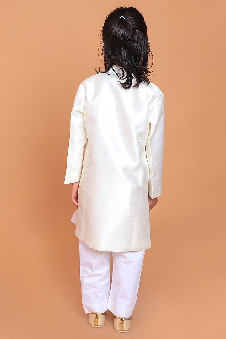 Off-White Dupion Raw Silk Hand Embroidered Sherwani Set For Boys by TURQIDZ at Pernia's Pop Up Shop