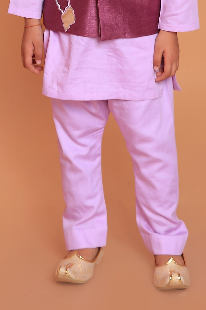 Purple Dupion Raw Silk Hand Embroidered Nehru Jacket Set For Boys by TURQIDZ at Pernia's Pop Up Shop