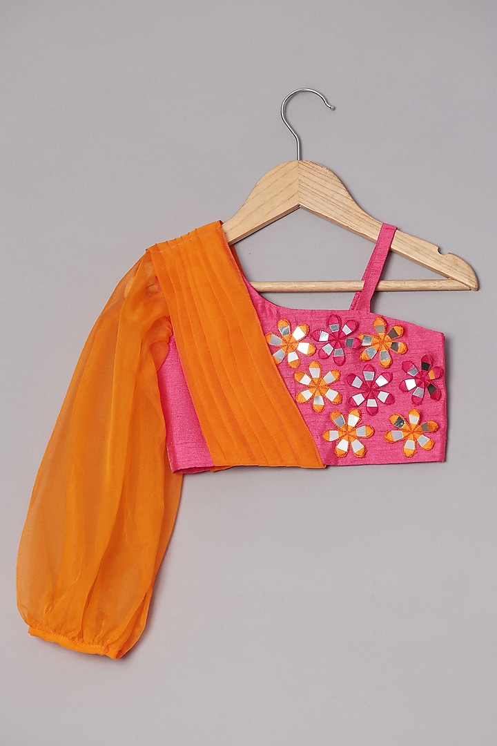 Hot Pink Dupion Silk & Net Lehenga Set For Girls by TURQIDZ at Pernia's Pop Up Shop