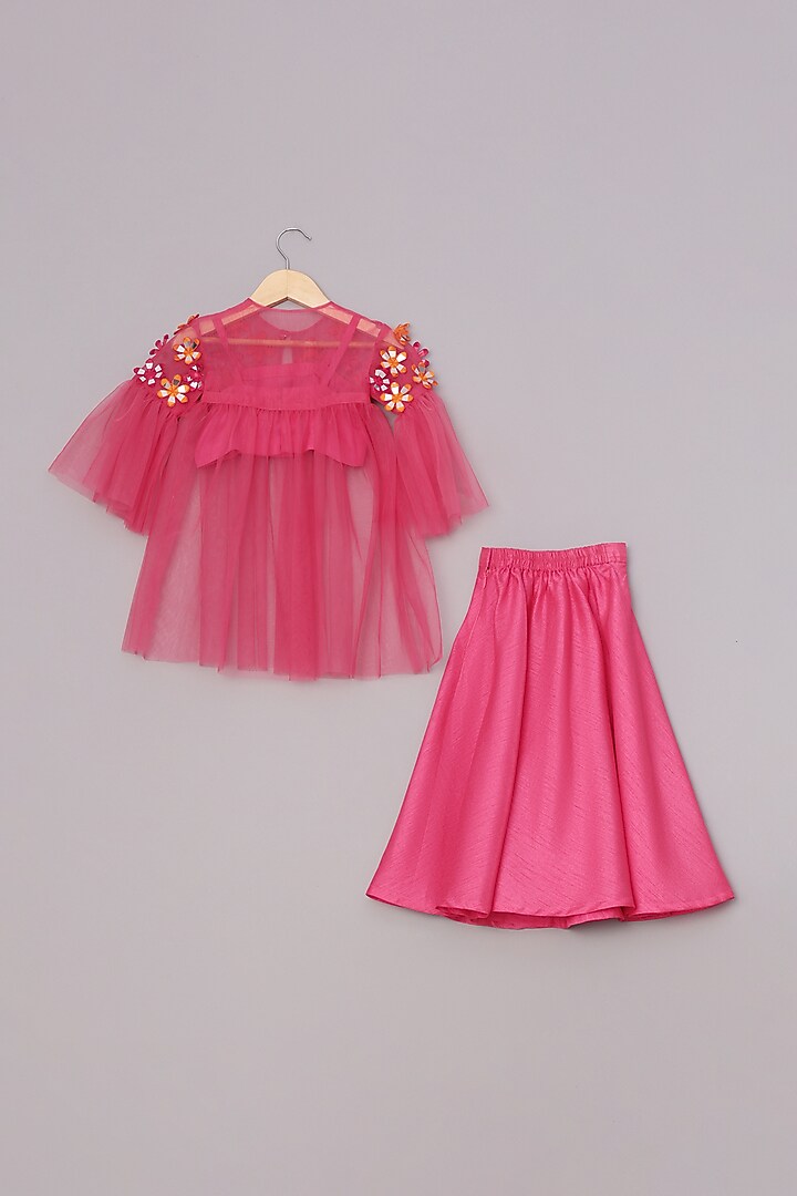 Hot Pink Dupion Silk & Camry Palazzo Pant Set For Girls by TURQIDZ at Pernia's Pop Up Shop