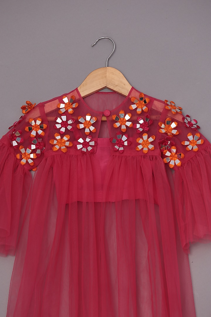 Hot Pink Dupion Silk & Camry Palazzo Pant Set For Girls by TURQIDZ at Pernia's Pop Up Shop