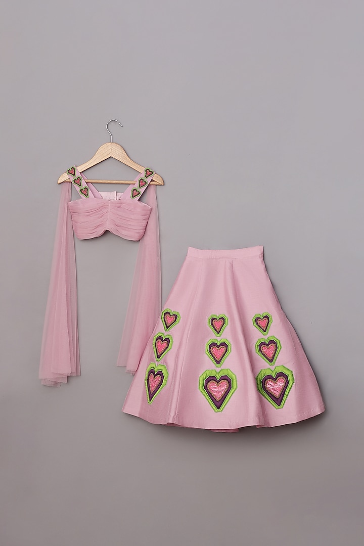 Lilac Dupion Silk Embroidered Lehenga Set For Girls by TURQIDZ at Pernia's Pop Up Shop