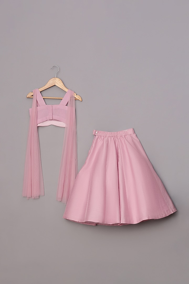 Lilac Dupion Silk Embroidered Lehenga Set For Girls by TURQIDZ at Pernia's Pop Up Shop