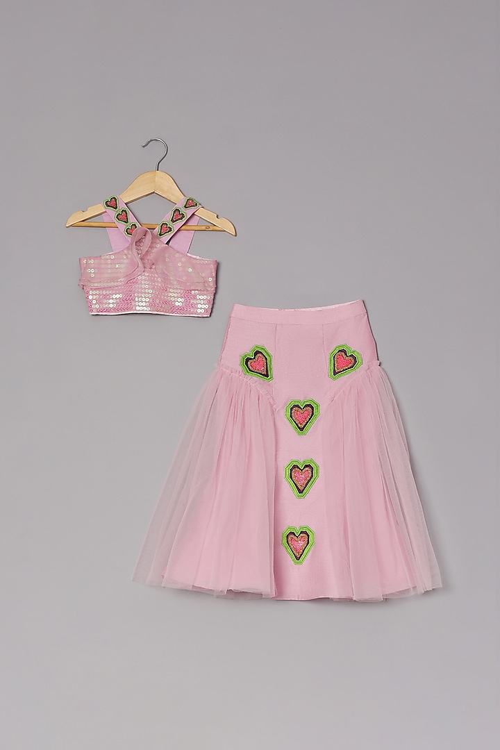 Lilac Dupion Silk & Organza Embroidered Lehenga Set For Girls by TURQIDZ at Pernia's Pop Up Shop