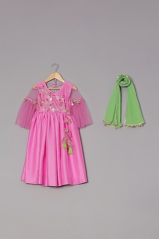 Hot Pink Silk Anarkali Set