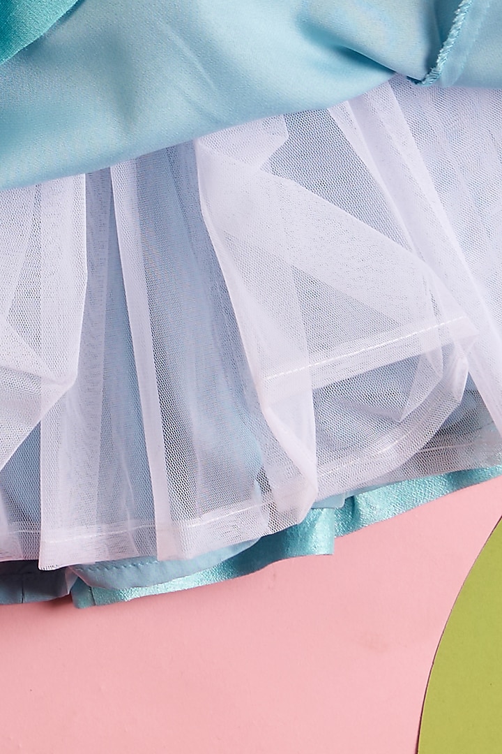 Blue Dupion Silk Frilled Lehenga Set For Girls by TURQIDZ at Pernia's Pop Up Shop
