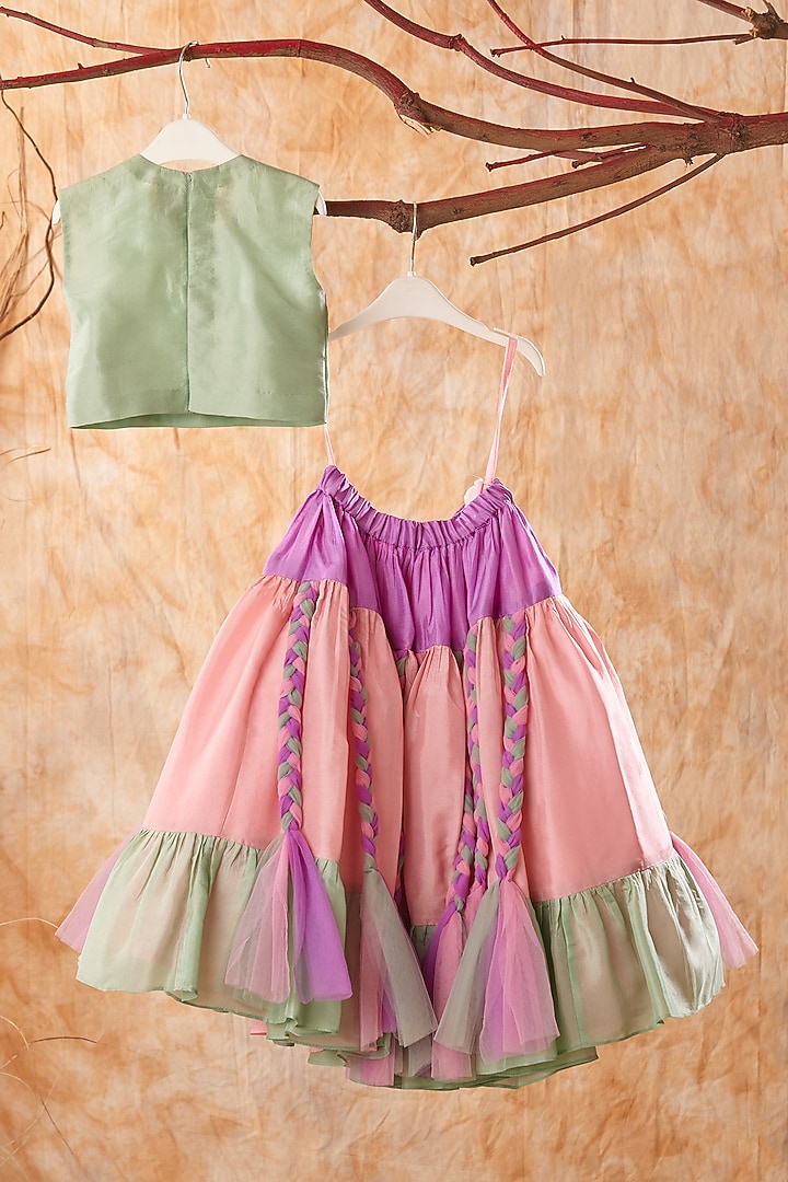 Multi-Colored Upada Silk & Net Lehenga Set For Girls by TURQIDZ at Pernia's Pop Up Shop