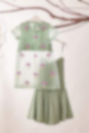 Sage Green Cambric & Dupion Silk Sharara Set For Girls by TURQIDZ