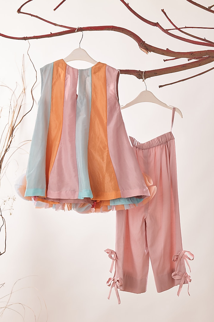 Pink Upada Silk & Cotton Satin Pant Set For Girls by TURQIDZ at Pernia's Pop Up Shop