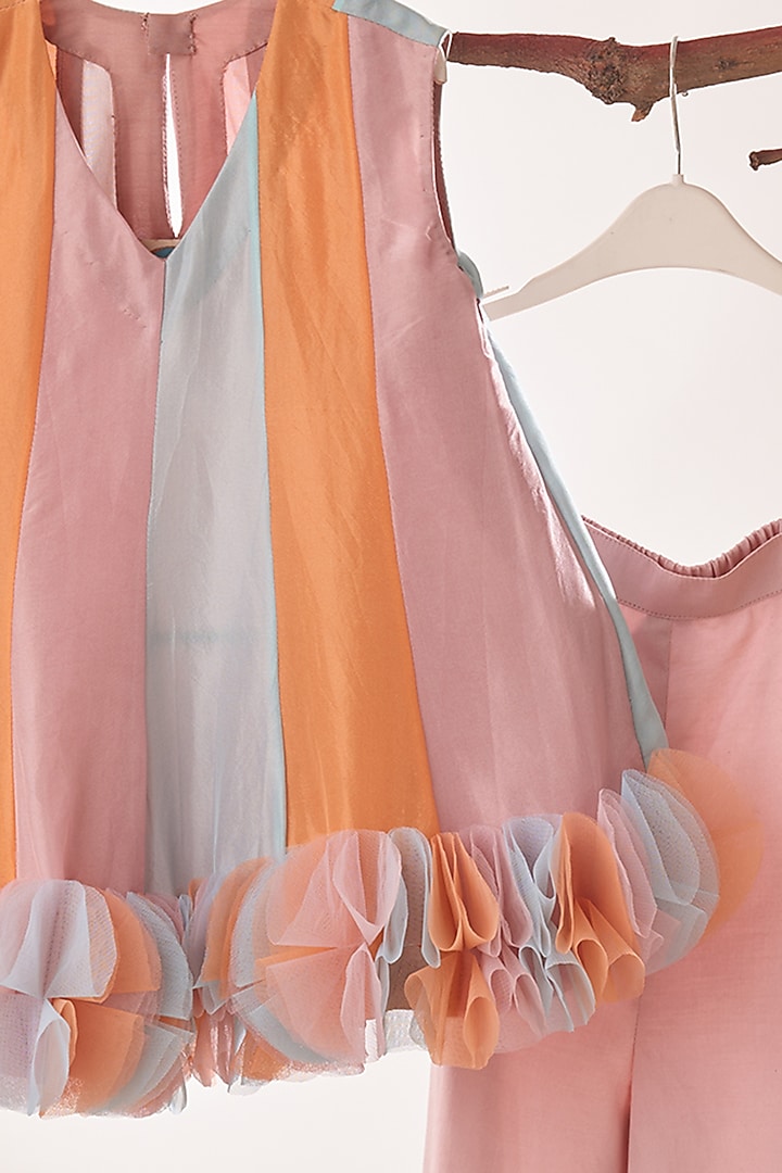 Pink Upada Silk & Cotton Satin Pant Set For Girls by TURQIDZ at Pernia's Pop Up Shop