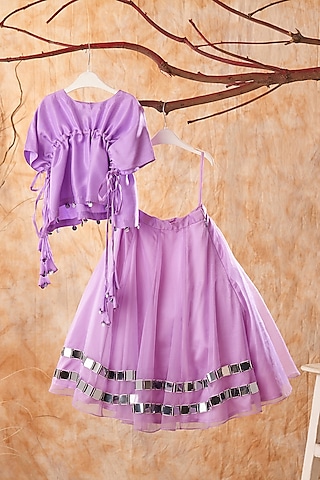 Lilac Upada Silk & Satin Hand Embroidered Lehenga Set For Girls by TURQIDZ