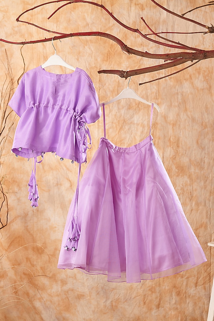 Lilac Upada Silk & Satin Hand Embroidered Lehenga Set For Girls by TURQIDZ at Pernia's Pop Up Shop
