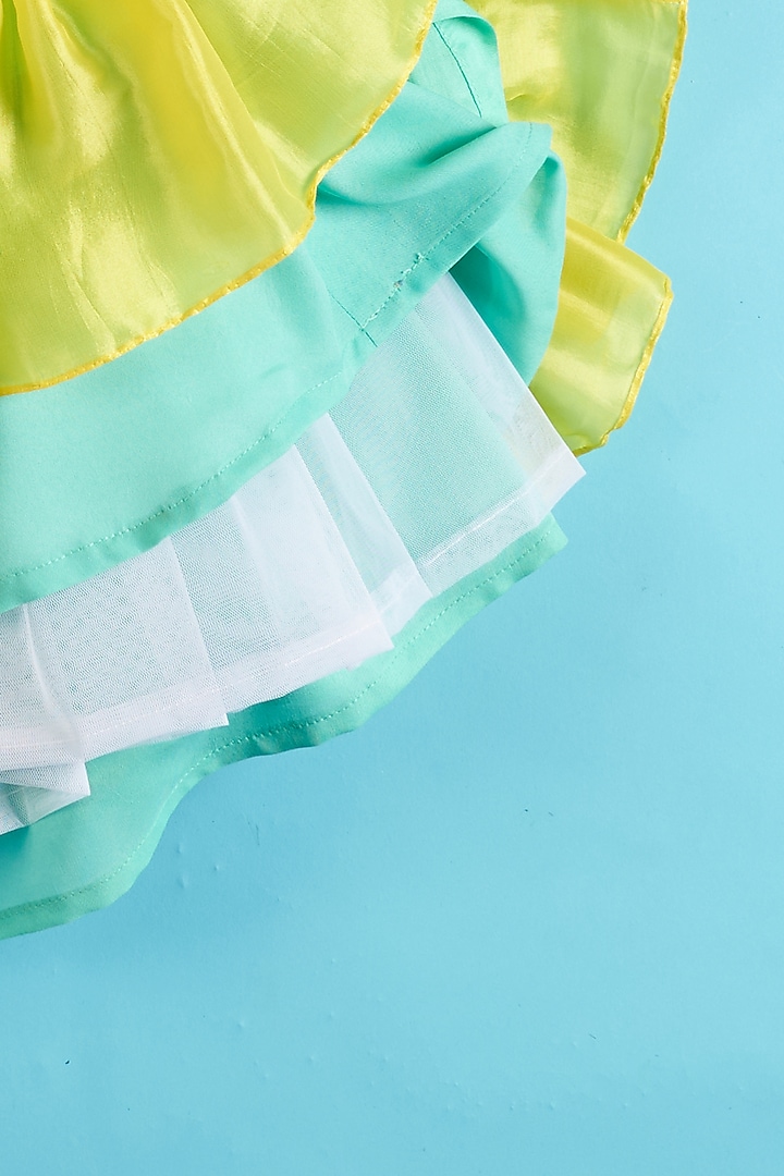 Green Dupion Silk Lehenga Set For Girls by TURQIDZ at Pernia's Pop Up Shop