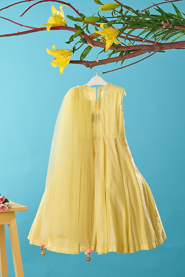 Yellow Chanderi Gown For Girls by TURQIDZ at Pernia's Pop Up Shop