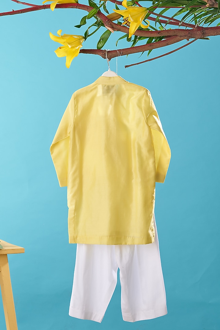 Yellow Chanderi Embroidered Kurta Set For Boys by TURQIDZ at Pernia's Pop Up Shop