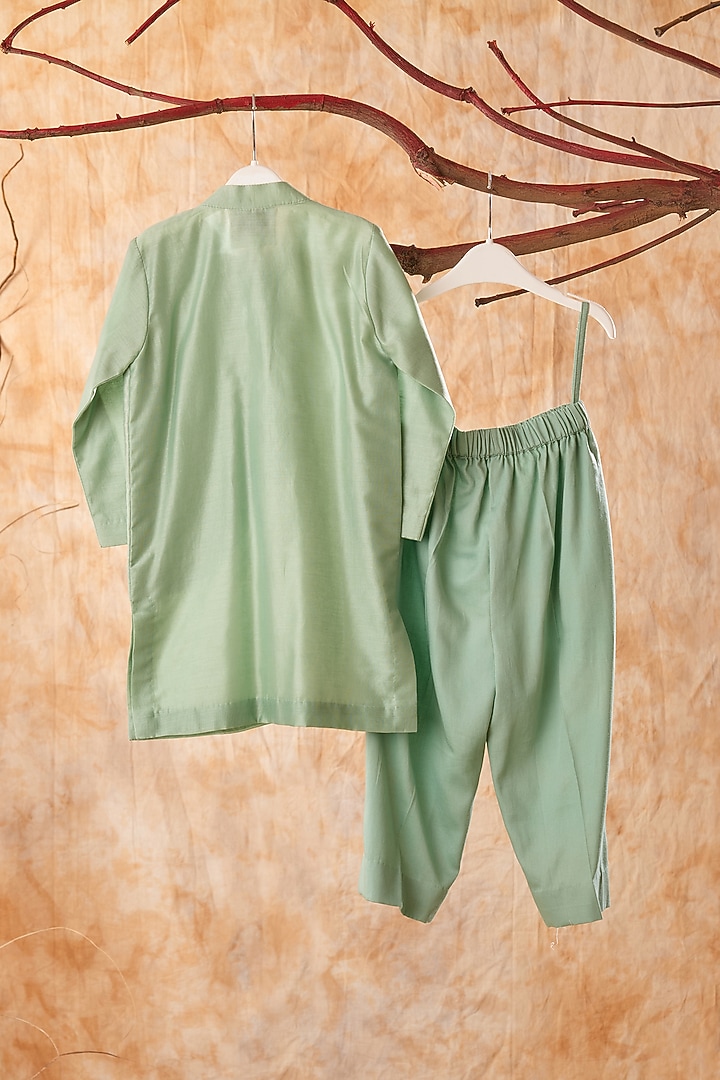 Sage Green Chanderi Embroidered Kurta Set For Boys by TURQIDZ at Pernia's Pop Up Shop