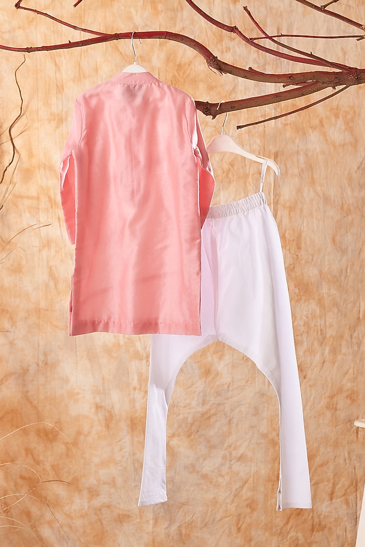 Blush Pink Chanderi Embroidered Kurta Set For Boys by TURQIDZ at Pernia's Pop Up Shop