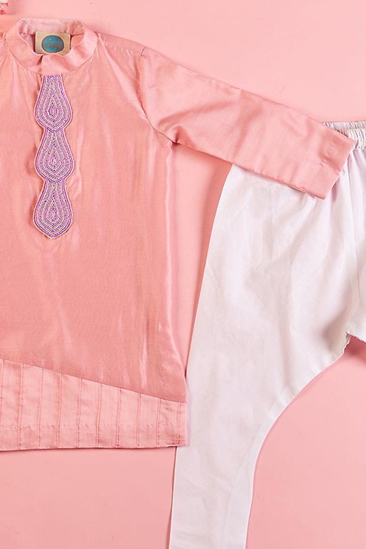 Blush Pink Chanderi Embroidered Kurta Set For Boys by TURQIDZ at Pernia's Pop Up Shop
