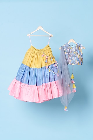 Multi-Colored Upada Silk Lehenga Set For Girls by TURQIDZ