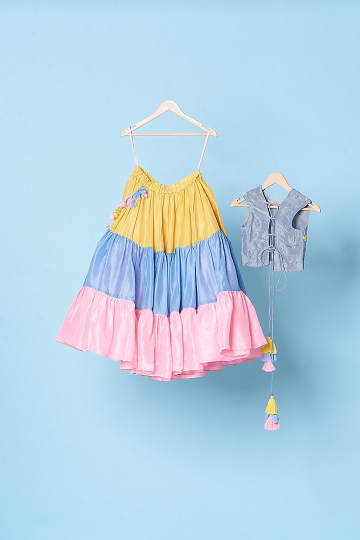 Multi-Colored Upada Silk Lehenga Set For Girls by TURQIDZ at Pernia's Pop Up Shop