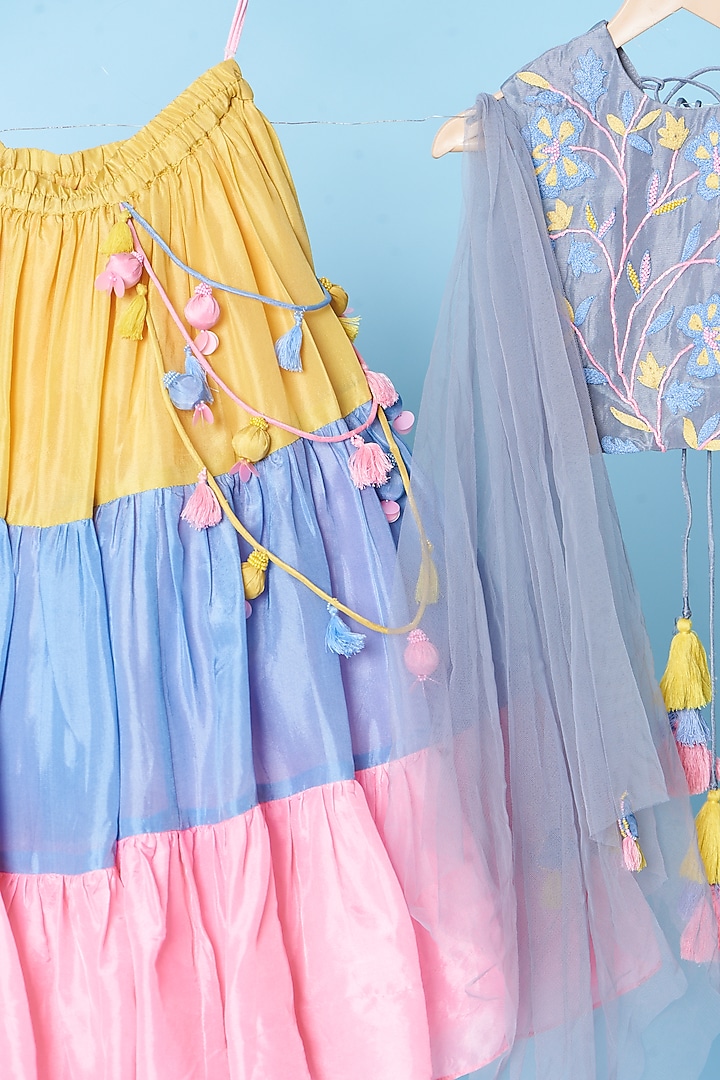 Multi-Colored Upada Silk Lehenga Set For Girls by TURQIDZ at Pernia's Pop Up Shop