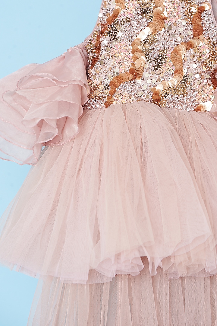 Champagne Embroidered Flared Gown For Girls by TURQIDZ at Pernia's Pop Up Shop