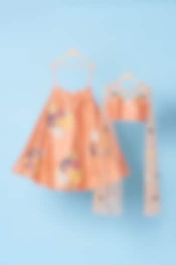Peach Embroidered Lehenga Set For Girls by TURQIDZ
