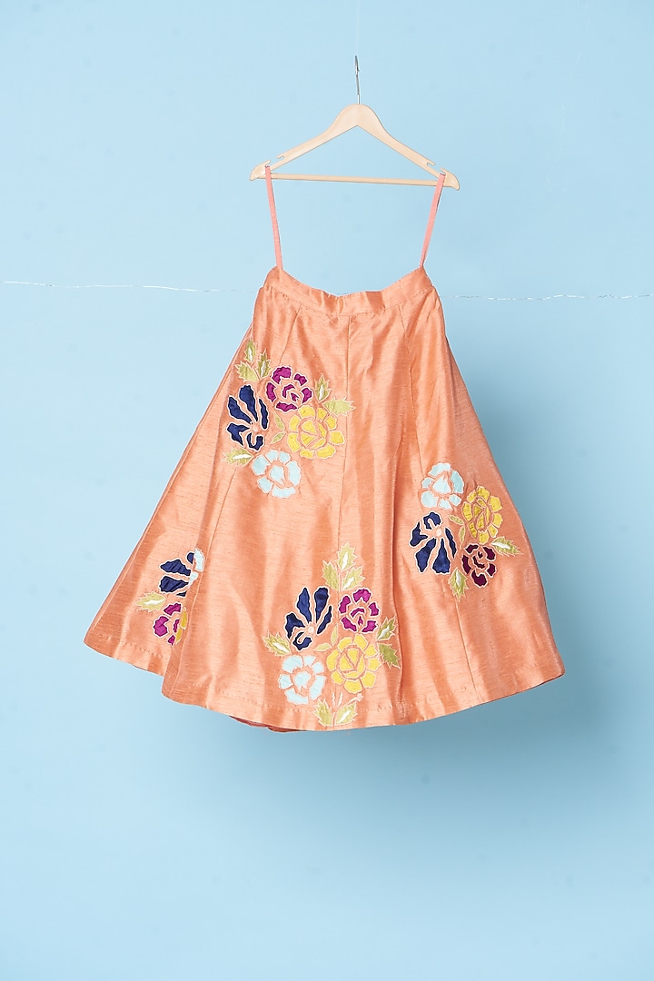 Peach Embroidered Lehenga Set For Girls by TURQIDZ at Pernia's Pop Up Shop