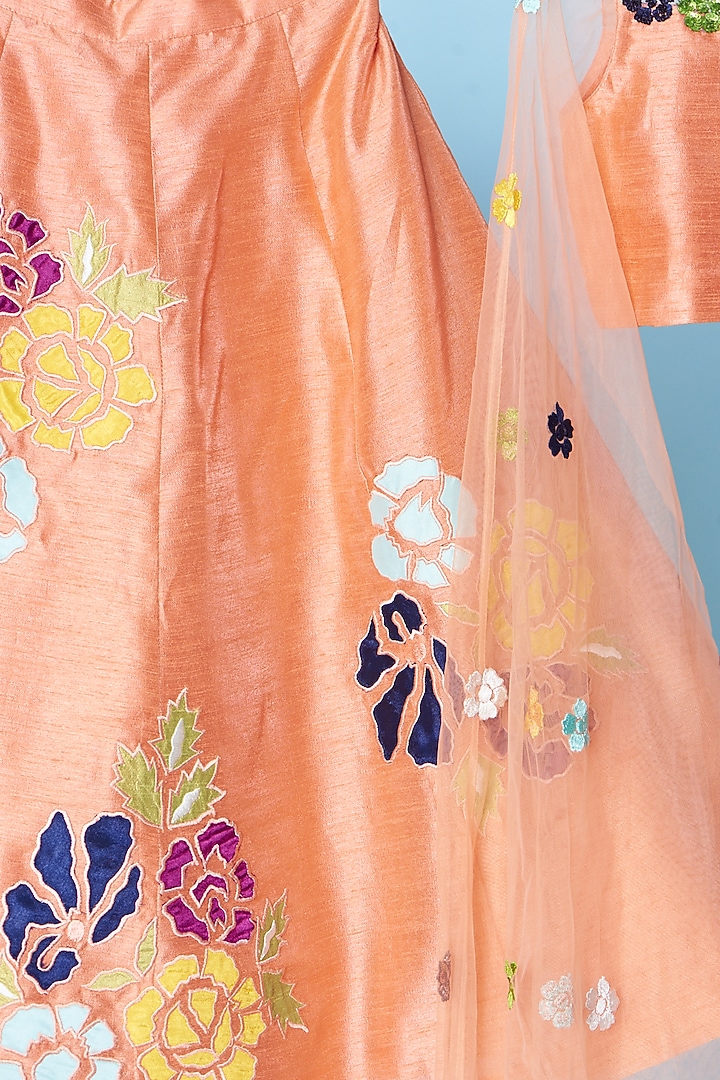 Peach Embroidered Lehenga Set For Girls by TURQIDZ at Pernia's Pop Up Shop
