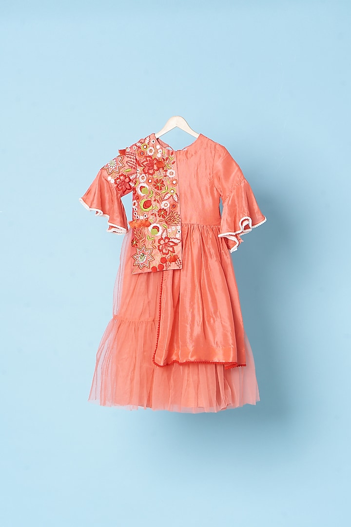 Orange Embroidered Gown For Girls by TURQIDZ
