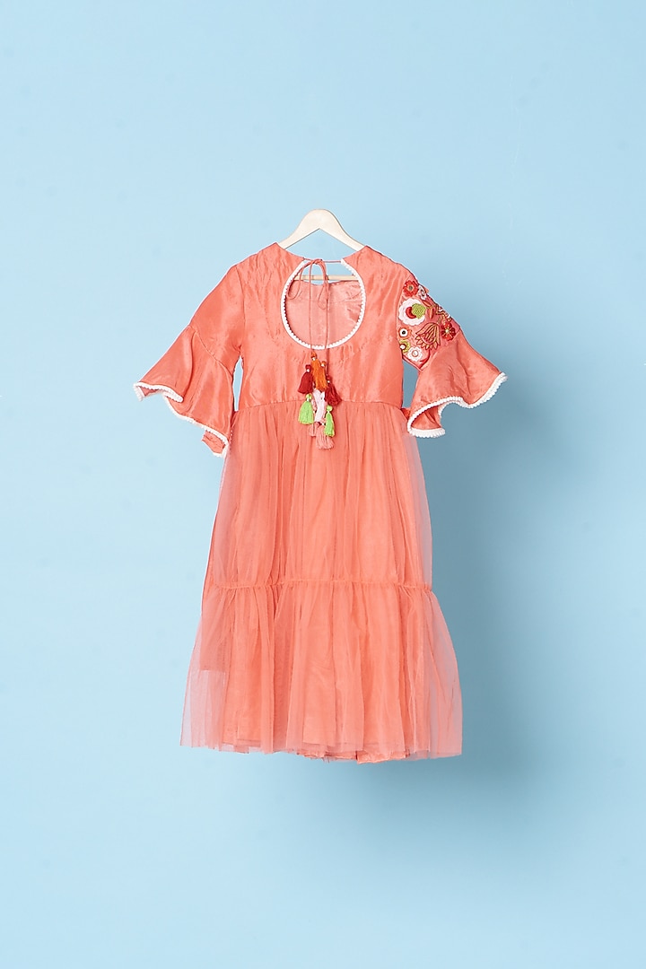 Orange Embroidered Gown For Girls by TURQIDZ at Pernia's Pop Up Shop