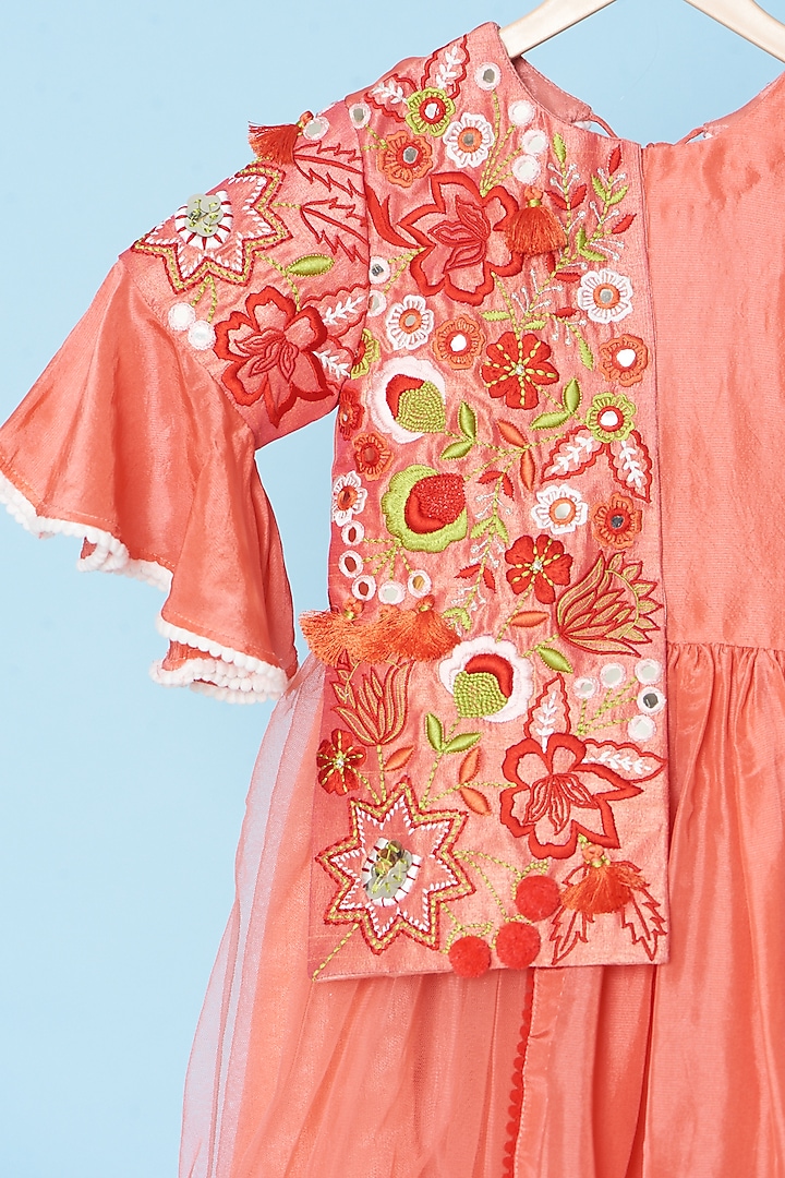 Orange Embroidered Gown For Girls by TURQIDZ at Pernia's Pop Up Shop