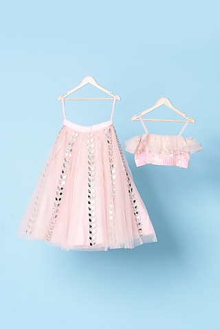 Baby Pink Embroidered Lehenga Set For Girls by TURQIDZ