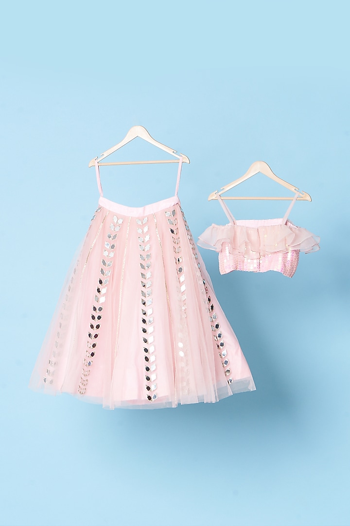 Baby Pink Embroidered Lehenga Set For Girls by TURQIDZ at Pernia's Pop Up Shop