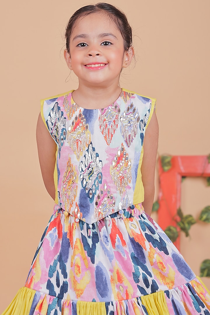 Multi-Colored Cotton Color-Blocked Lehenga Set For Girls by TURQIDZ at Pernia's Pop Up Shop