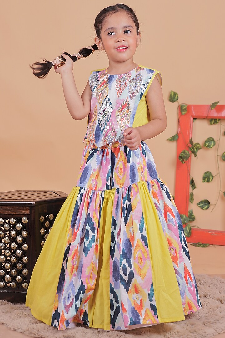 Multi-Colored Cotton Color-Blocked Lehenga Set For Girls by TURQIDZ at Pernia's Pop Up Shop