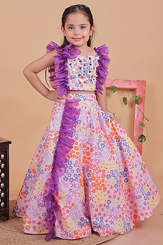 Multi-Colored Cotton Ruffled Lehenga Set For Girls by TURQIDZ