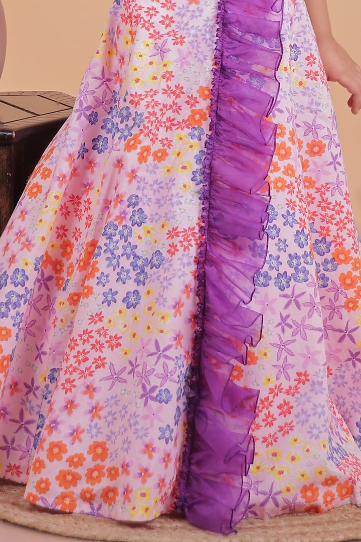 Multi-Colored Cotton Ruffled Lehenga Set For Girls by TURQIDZ at Pernia's Pop Up Shop