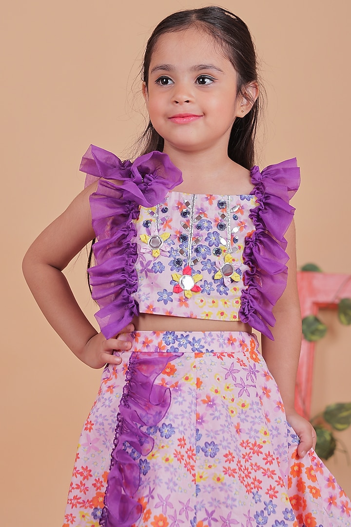 Multi-Colored Cotton Ruffled Lehenga Set For Girls by TURQIDZ at Pernia's Pop Up Shop