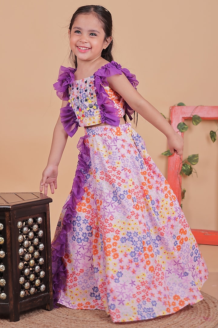 Multi-Colored Cotton Ruffled Lehenga Set For Girls by TURQIDZ at Pernia's Pop Up Shop