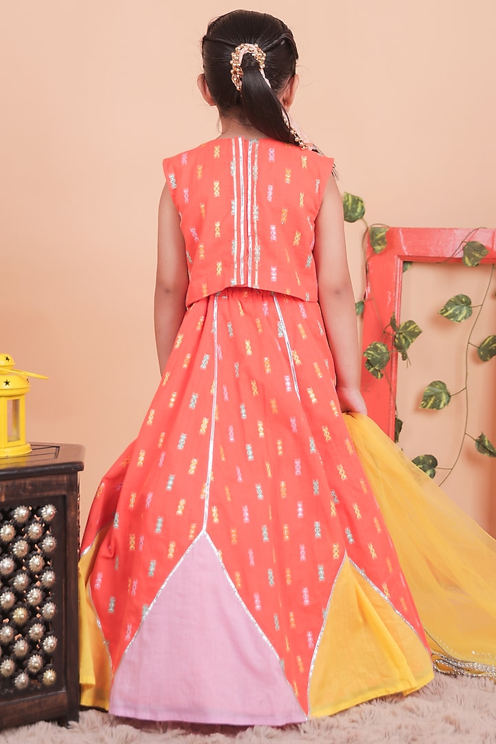 Multi-Colored Cotton Color-Blocked Lehenga Set For Girls by TURQIDZ at Pernia's Pop Up Shop