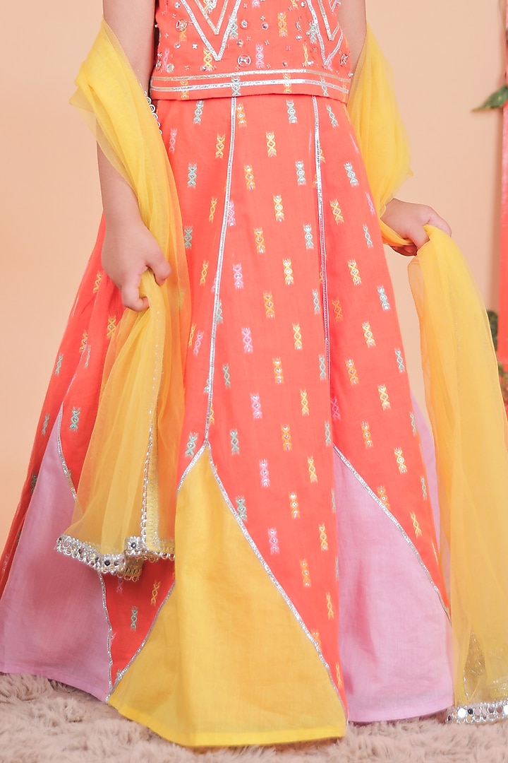 Multi-Colored Cotton Color-Blocked Lehenga Set For Girls by TURQIDZ at Pernia's Pop Up Shop
