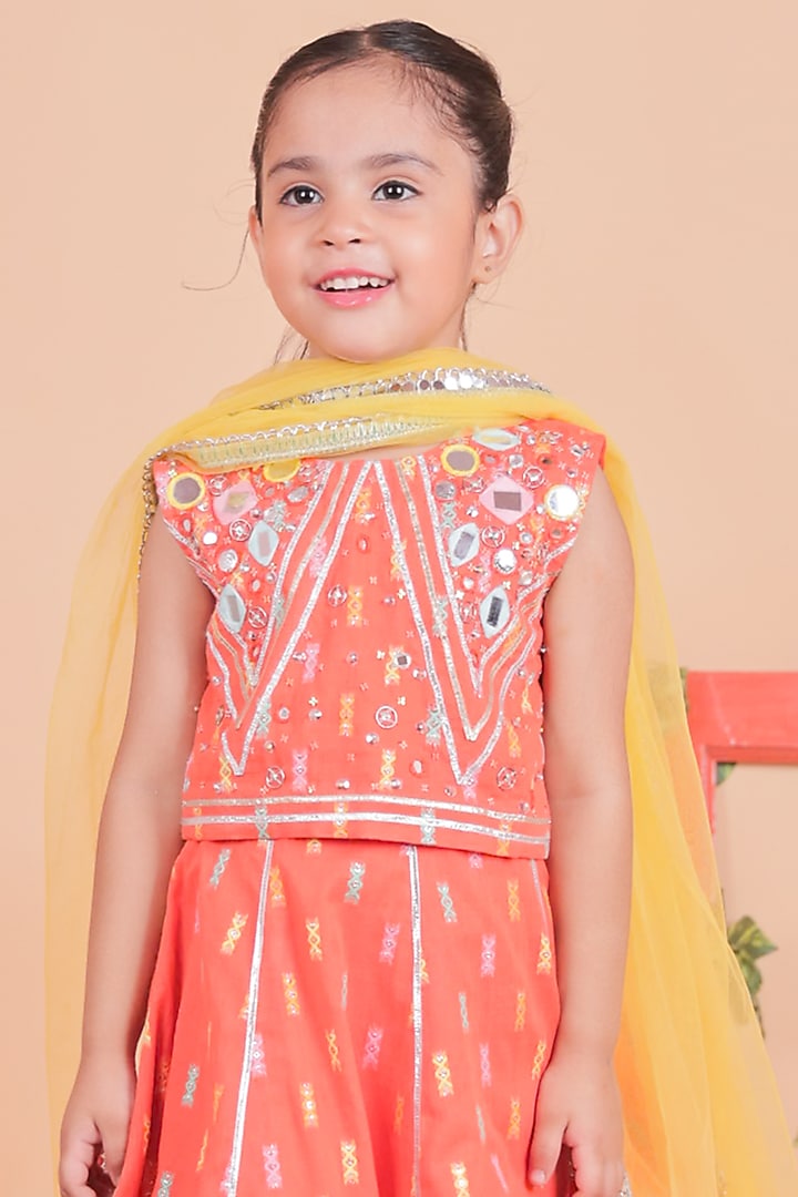 Multi-Colored Cotton Color-Blocked Lehenga Set For Girls by TURQIDZ at Pernia's Pop Up Shop