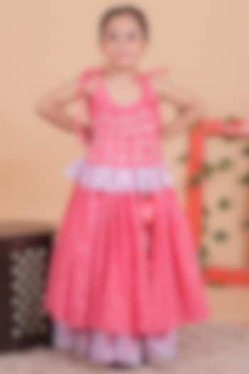 Red & Lilac Cotton Bandhani Lehenga Set For Girls by TURQIDZ at Pernia's Pop Up Shop