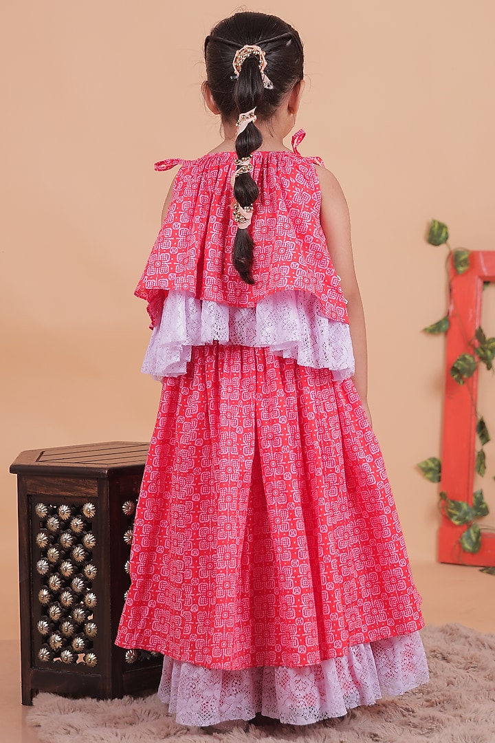 Red & Lilac Cotton Bandhani Lehenga Set For Girls by TURQIDZ at Pernia's Pop Up Shop