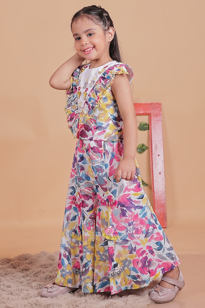Multi-Colored Cotton Embellished Sharara Set For Girls by TURQIDZ at Pernia's Pop Up Shop