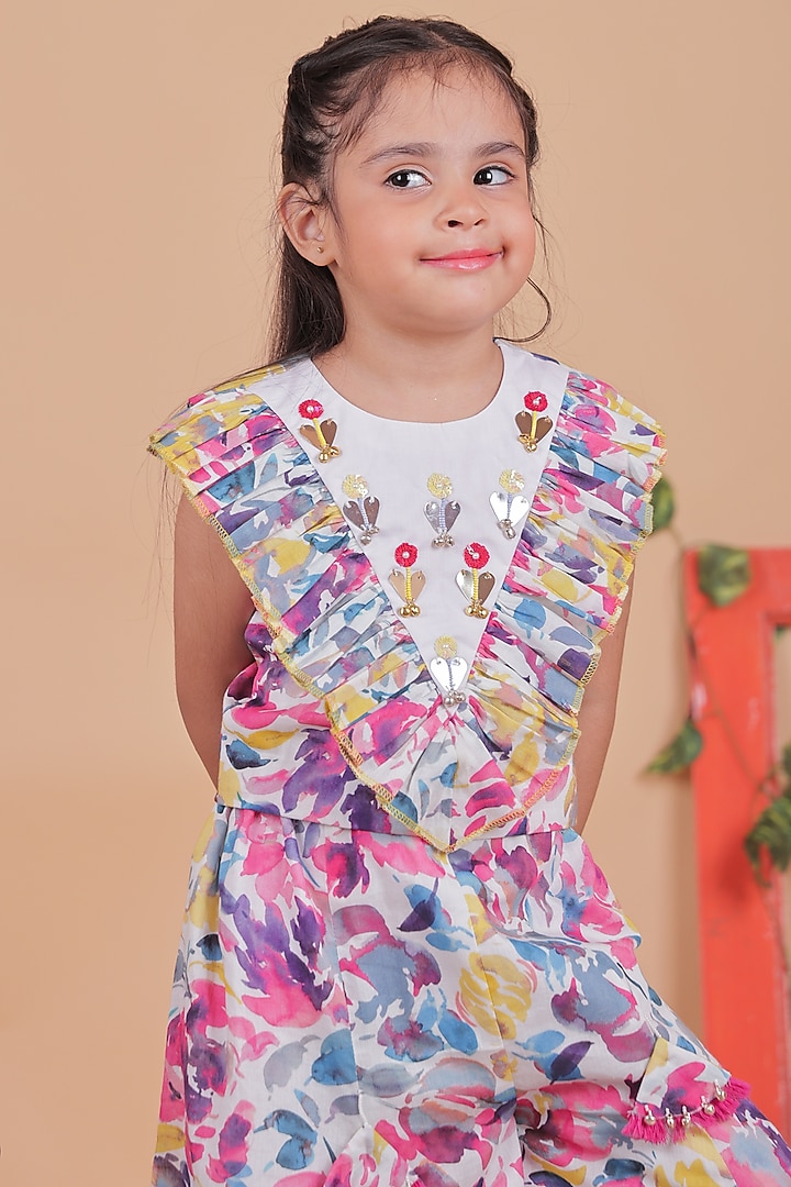 Multi-Colored Cotton Embellished Sharara Set For Girls by TURQIDZ at Pernia's Pop Up Shop