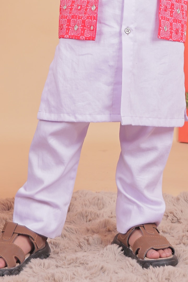 Red & Lilac Cotton Embellished Kurta Set For Boys by TURQIDZ at Pernia's Pop Up Shop