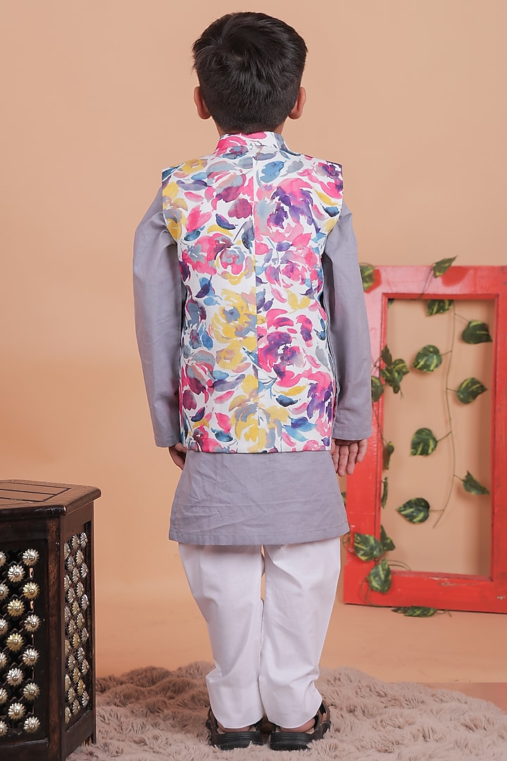 Multi-Colored Cotton Embroidered Jacket Set For Boys by TURQIDZ at Pernia's Pop Up Shop