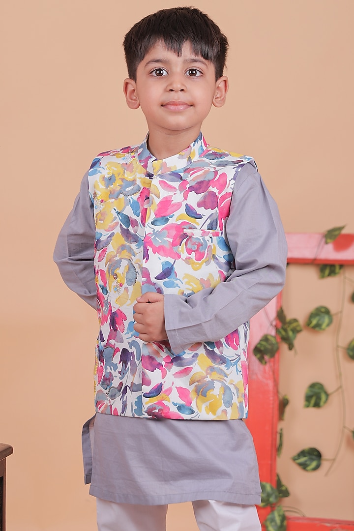 Multi-Colored Cotton Embroidered Jacket Set For Boys by TURQIDZ at Pernia's Pop Up Shop